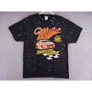 Miller High Life Racing Shirt Mens Medium Splatter Black Junk Food Retro Style
